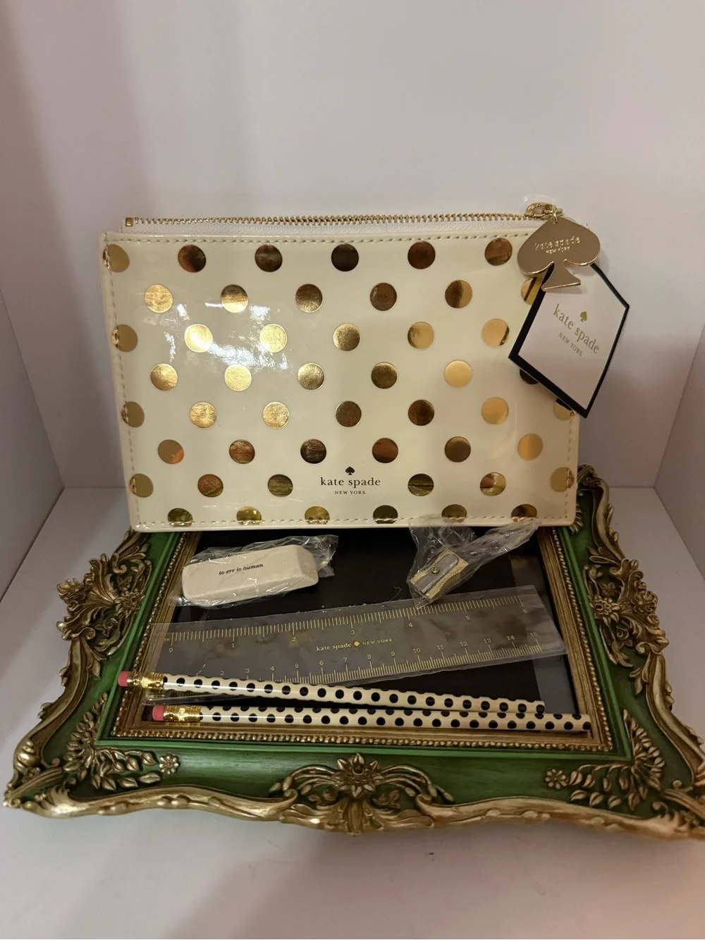 kate spade Gold Polka Dot pencil Set